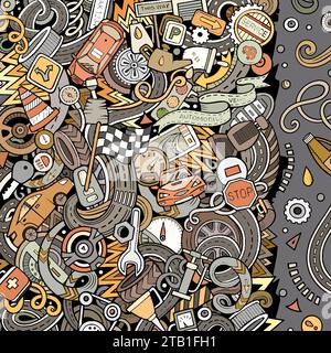 Dessin animé dessin animé griffonne cadre véhicule. Bordure avec symboles et éléments de voiture Illustration de Vecteur