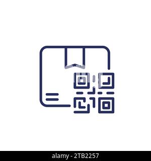 Paquet, boîte avec icône de ligne de code QR Illustration de Vecteur