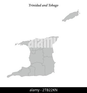 Carte plate simple de Trinité-et-Tobago avec les frontières du district Illustration de Vecteur