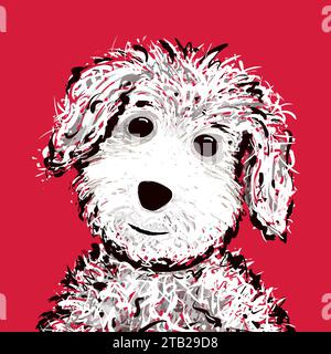 Illustration de chien blanc moelleux. Motif chien pelucheux. Mignon chien blanc. Banque D'Images