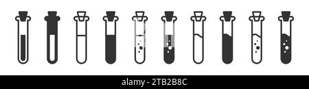 Jeu d'icônes de flacons de potion. Collecte de tubes à essai. Icône de test de virus. Illustration vectorielle Illustration de Vecteur