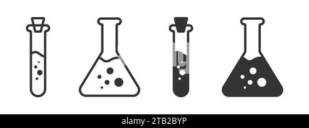 Jeu de béchers chimiques. Icône flacon et tube à essai. Illustration vectorielle Illustration de Vecteur