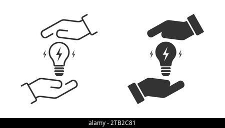 Symbole d'économie d'électricité. Icône ampoule dans les mains. Illustration vectorielle Illustration de Vecteur