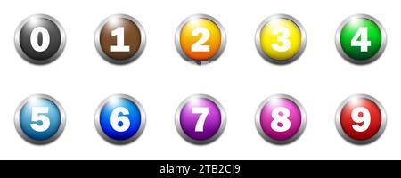 Ensemble d'icône ronde 1-9 chiffres. Icônes numériques colorées définies. Illustration vectorielle plate Illustration de Vecteur