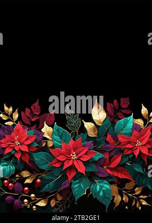 Poinsettia fleurs abstraites art bordure pour carte. Illustration de Vecteur