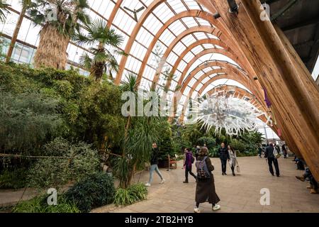 Réplique géante de la bactérie E coli créée par Luke Jerran exposée à l'intérieur de Winter Garden, Sheffield, Yorkshire, Royaume-Uni Banque D'Images