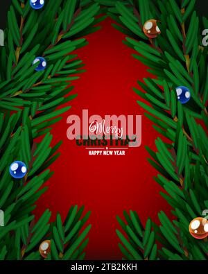 Cadre de Noël et nouvel an avec décoration d'arbre de Noël. Illustration vectorielle Illustration de Vecteur