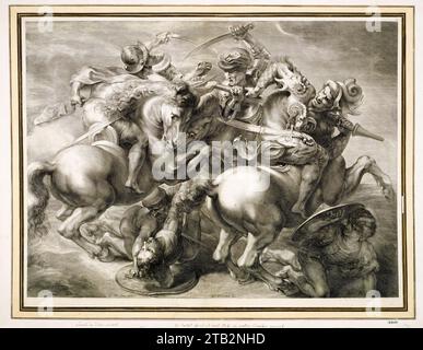 La bataille des quatre cavaliers (bataille d'Anghiari), gravure de Gérard Edelinck d'après Léonard de Vinci, 1657-1666 Banque D'Images