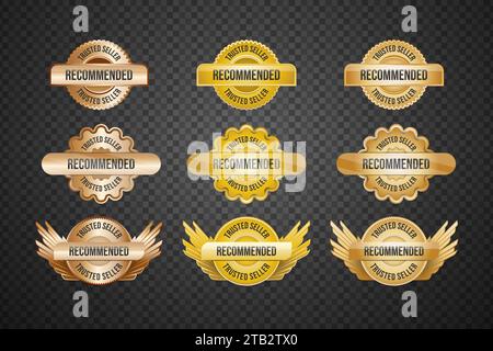 Collection de badges de vendeur de confiance ou recommandé, étiquette d'or de vendeur de confiance Illustration de Vecteur