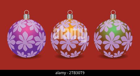 Ensemble de boules de Noël brillantes. Concept exclusif, dessiné à la main, et travail hautement rendu pour le prochain Noël. Illustration de Vecteur