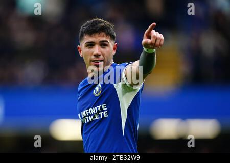 Photo de dossier datée du 03-12-2023 d'Enzo Fernandez. Mauricio Pochettino croit qu’Enzo Fernandez a la confiance de commencer à montrer sa meilleure forme pour Chelsea après que le vainqueur de la coupe du monde ait marqué ses premiers buts en Premier League contre Brighton. Date d'émission : lundi 4 décembre 2023. Banque D'Images