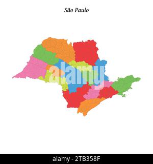 Carte colorée de São Paulo, état du Brésil, avec frontières régions et municipalités Illustration de Vecteur
