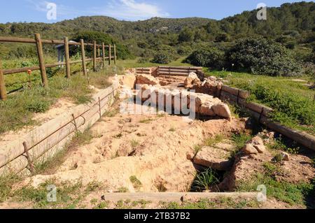 Parc national de l'archipel de Cabrera, vestiges archéologiques (Pla de ses Figueres). Majorque, Îles Baléares, Espagne. Banque D'Images