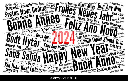 Bonne année 2024 nuage de mots dans différentes langues Banque D'Images