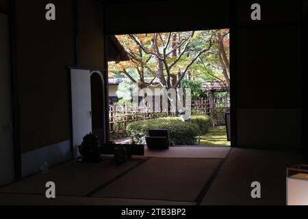 Salon de thé japonais jardin du château de Tsurugajo à Aizuwakamatsu, Fukushima, Japon Banque D'Images