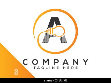 Lettre A modèle de vecteur de conception d'ampoule électrique. symboles du logo industriel et technologique Illustration de Vecteur