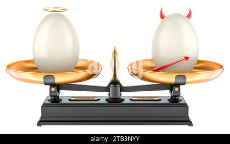 Équilibre concept bien et mal, échelles. Rendu 3D isolé sur fond blanc Banque D'Images