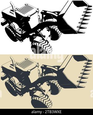 Illustrations vectorielles stylisées d'une chargeuse sur pneus en gros plan Illustration de Vecteur
