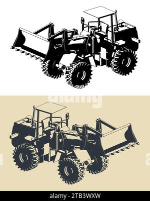 Illustrations vectorielles stylisées de chargeuse sur pneus Illustration de Vecteur