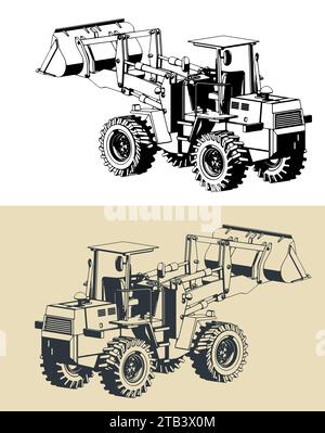 Illustrations vectorielles stylisées de chargeuse sur pneus Illustration de Vecteur