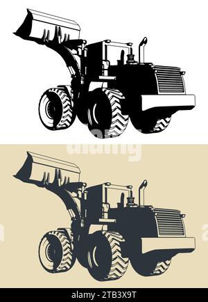 Illustrations vectorielles stylisées de chargeuse sur pneus Illustration de Vecteur