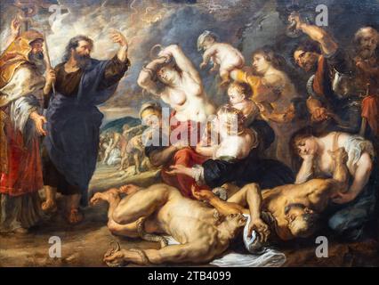 Londres, Royaume-Uni - 19 mai 2023 : The Brazen serpent, une peinture de Peter Paul Rubens, scène tirée de l'ancien Testament, exposée à la National Gallery, L. Banque D'Images