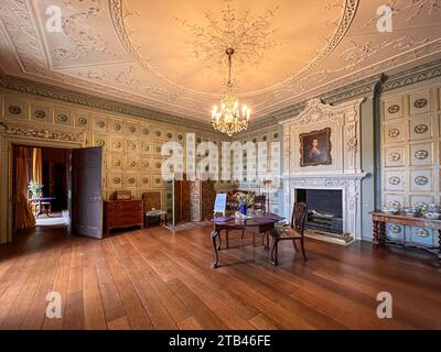 La chambre bleue dans le château de Croft à Yarpole, Herefordshire, Royaume-Uni Banque D'Images