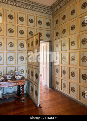 La chambre bleue dans le château de Croft à Yarpole, Herefordshire, Royaume-Uni Banque D'Images