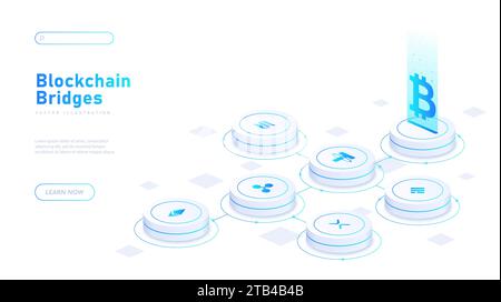 Blockchain relie le vecteur d'affiche blanc Illustration de Vecteur