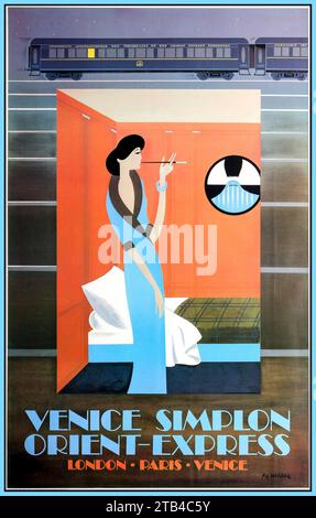 Venise Simplon Orient Express. ( Londres Paris Venise) affiche de voyage vintage. Artist Fix Masseau Banque D'Images