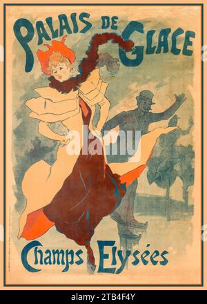 Vintage des années 1890 French Ice Skating Poster 'Palais de glace champs Elysées' Paris France par Jules Cheret (1836-1932) Banque D'Images