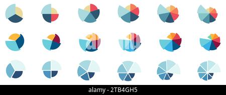 Cercle divisé en trois à huit parties, chaque tranche étant plus grande que l'élément infographique simple et précédent Illustration de Vecteur