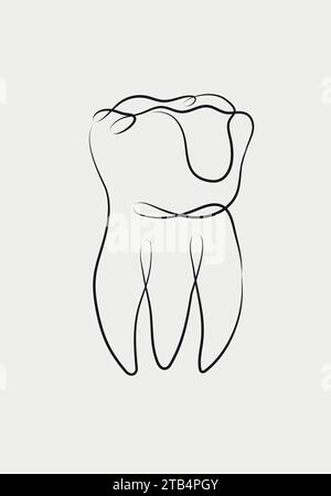 Dent avec obturation dentaire en dessin de style linéaire sur fond blanc Illustration de Vecteur