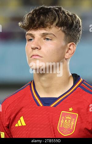 Surakarta, Indonésie. 20 novembre 2023. L'Espagnol Juan Hernandez avant la coupe du monde U-17 de la FIFA, Indonésie 2023 Round of 16 match entre l'Espagne 2-1 Japon au Manahan Stadium à Surakarta, Indonésie, le 20 novembre 2023. Crédit : AFLO/Alamy Live News Banque D'Images