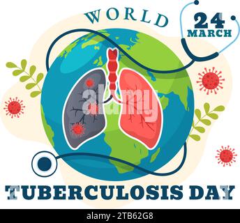 Illustration vectorielle de la Journée mondiale de la tuberculose le 24 mars avec des poumons et des bactéries à la sensibilisation à la tuberculose et médicale dans les soins de santé fond plat de dessin animé Illustration de Vecteur