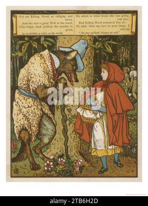 Walter-Crane-Little-Red-Riding-Hood-meets-the-Wolf-in-the-Woods. Banque D'Images