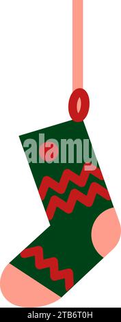 Chaussettes Pop Art Rouge Vert pour cadeaux. Chaussettes cadeau plat icône des fêtes. Elément d'événement de Noël. Icône vectorielle plate simple isolée sur fond blanc Illustration de Vecteur