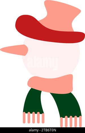 Rouge Vert Pop Art tête de bonhomme de neige dans les vêtements d'hiver. Flat Snowman Head icône des vacances. Elément d'événement de Noël. Simple icône vectorielle plate isolée sur blanc b Illustration de Vecteur