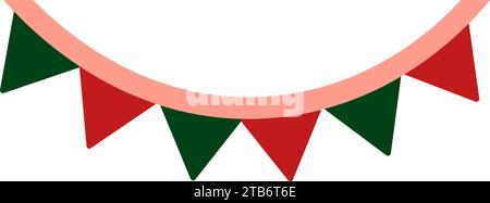 Guirlande Pop Art rouge vert sur ficelle avec drapeaux multicolores. Icône des fêtes avec guirlande à drapeau plat. Elément d'événement de Noël. Icône vectorielle plate simple isoler Illustration de Vecteur