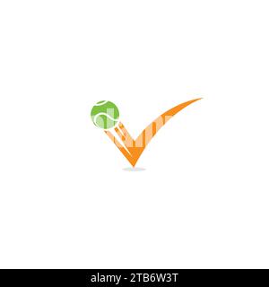 Logo V tennis. Logo de balle de tennis lettre V. Illustration de Vecteur