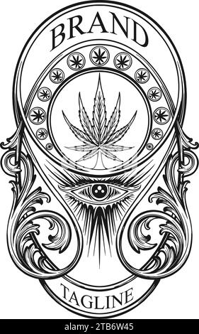 Vintage Vibes Weed Leaf art nouveau cadre silhouette illustrations vectorielles pour votre logo de travail, t-shirt de marchandises, autocollants et dessins d'étiquettes, affiche, Illustration de Vecteur