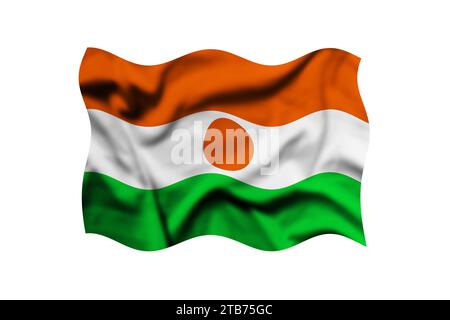Agitant le drapeau DU NIGER sur un fond transparent. rendu 3d. Masque inclus Banque D'Images