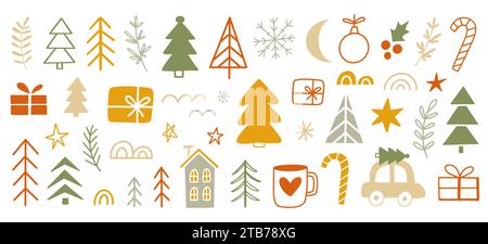 Ensemble d'éléments d'icône de doodle de Noël dessinés à la main Illustration de Vecteur