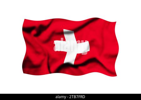 Le drapeau de la Suisse agite au vent sur fond transparent. rendu 3d. Masque inclus Banque D'Images