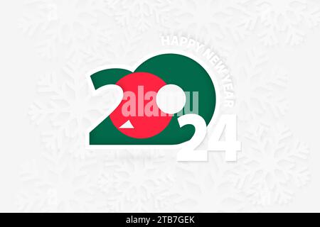 Nouvel an 2024 pour le Bangladesh sur fond de flocon de neige. Salutation Bangladesh avec nouvelle année 2024. Illustration de Vecteur