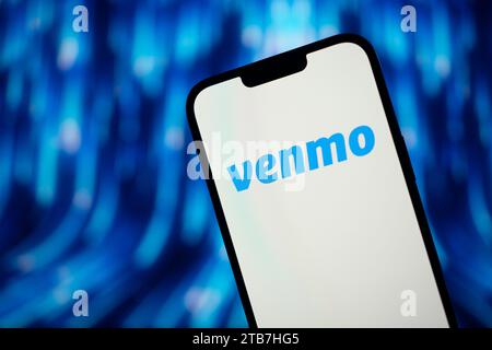 Le logo Venmo est vu dans cette photo illustration le 04 décembre 2023 à Varsovie, Pologne. Banque D'Images