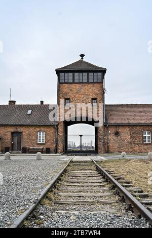Pologne : sur le territoire des villes d'Oswiecim (Auschwitz en allemand) et de Brzezinka (Birkenau), appartient le camp de concentration d'Auschwitz-Birkenau Banque D'Images