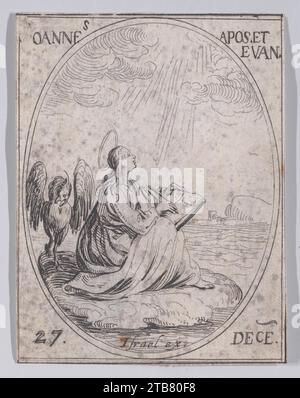 S. Jean, apotre et évangéliste (Saint-Jean, apôtre et évangéliste), 27 décembre, extrait de 'les Images de tous les Saincts et Saintes de l'Annee' (Images de tous les Saints et événements religieux de l'année) 1917 par Jacques Callot Banque D'Images