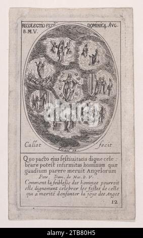 La Réunion des fêtes de la Sainte Vierge : l'Immaculée conception, la Visitation, la naissance du Christ, la Présentation au Temple, la purification, l'Assomption et la réception de la Vierge au ciel, à partir d'Images des fêtes mobiles (images des fêtes mobiles du Calendrier chrétien), partie de la série les Images de tous les Saincts et Saintes de l'Annee (Images de tous les saints et événements religieux de l'année), scène 12 1957 de Jacques Callot Banque D'Images