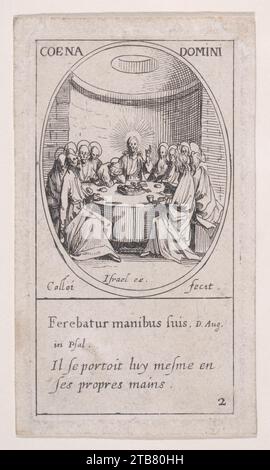 La Sainte-Cène (la Cène), jeudi Saint, de Images des fêtes mobiles (Images des fêtes mobiles du Calendrier chrétien), faisant partie de la série les Images de tous les Saincts et Saintes de l'Annee (Images de tous les Saincts et événements religieux de l'année), scène 2 1957 de Jacques Callot Banque D'Images